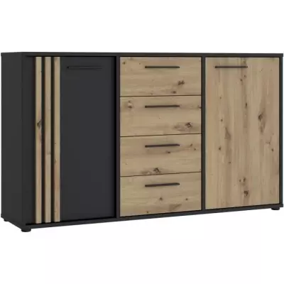 Buffet CARDIGAN 2 portes, 4 tiroirs - Chene artisan et noir - Responsable PEFC