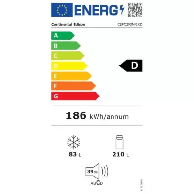 Réfrigérateur Congélateur Bas Continental Edison - 293L - No Frost - Inox