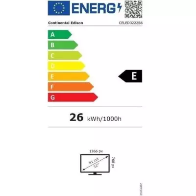 TV LED HD Continental Edison CELED3222B6 - 32“, 3xHDMI, 2xUSB - Noir
