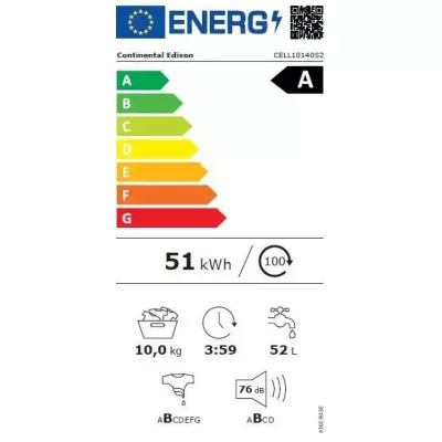 Lave-linge hublot Continental Edison 10kg - Classe A - Moteur induction
