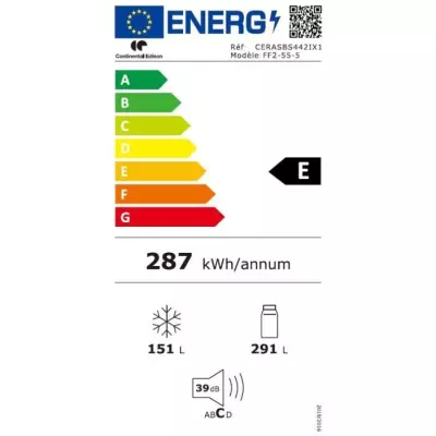 Réfrigérateur Side By Side CERASBS442IX1 - 442L - No Frost - Inox