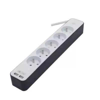 Prise multiprise CHACON 5 prises 16A avec USB - 1,5m cable blanc/gris