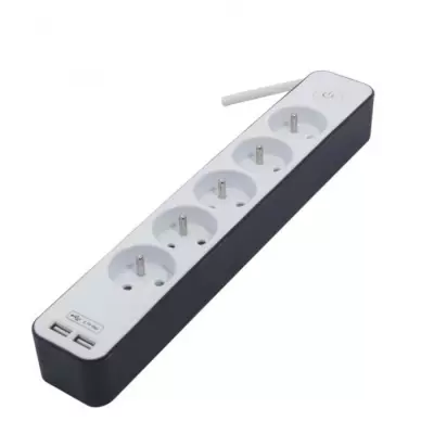 Prise multiprise CHACON 5 prises 16A avec USB - 1,5m cable blanc/gris