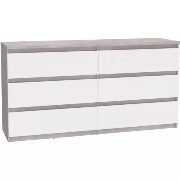 Commode CHELSEA 6 Tiroirs - Couleur blanc/béton clair - L 154 x P 42,2 x H 79,9 cm