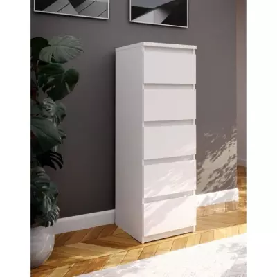 Commode CHELSEA 5 tiroirs - Design blanc mat - Compact