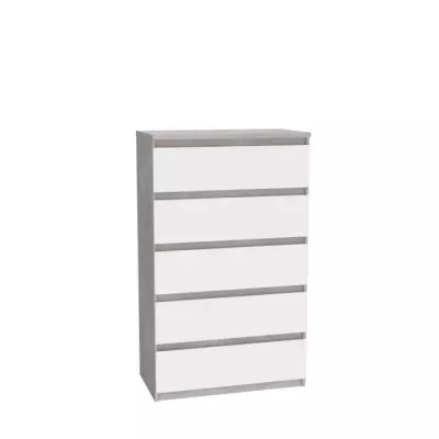 Commode CHELSEA 5 tiroirs - Style béton clair et blanc - Spacieux et moderne