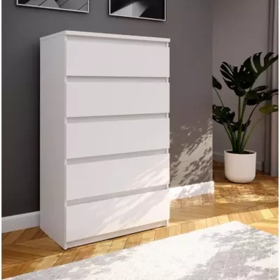 Commode CHELSEA 5 tiroirs - Blanc mat - Multifonctionnelle