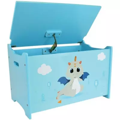 Coffre à jouets en bois LEON LE DRAGON - FUN HOUSE - Bleu - Format pratique