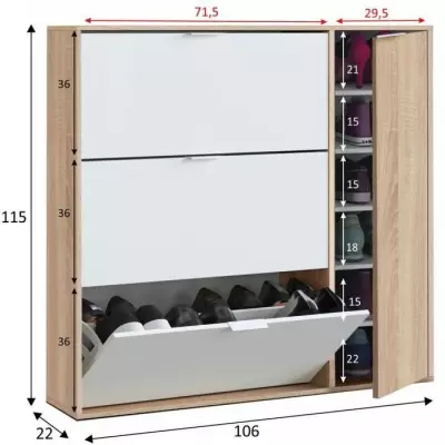 Meuble à chaussure moderne - Chêne canadien et blanc - PEFC™ - 106x115x22cm