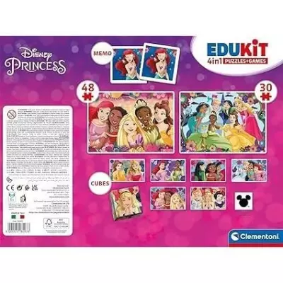 Clementoni Edukit Disney Princesses - Coffret 4 en 1 - 2 puzzles, 1 mémo & 1 jeu de 6 cubes