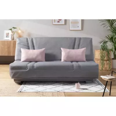 Banquette clic clac confortable - Gris + Coussins rose