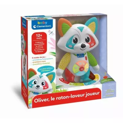 Baby Clementoni - Oliver, le raton-laveur joueur interactif - 4 modes de jeux