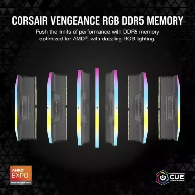Mémoire RAM CORSAIR Vengeance RGB DDR5 32Go (2x16Go) 5600MHz - Gris