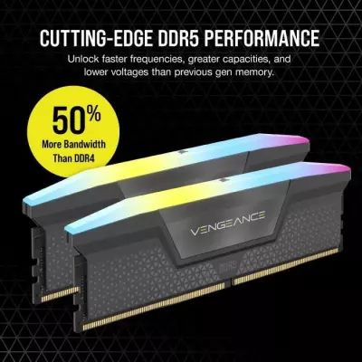 Mémoire RAM CORSAIR Vengeance RGB DDR5 32Go (2x16Go) 5600MHz - Gris