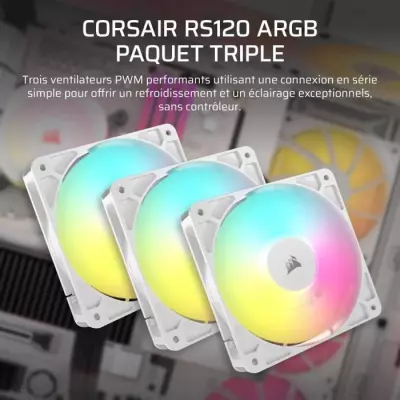 Pack 3 ventilateurs ARGB 120mm CORSAIR RS120 Blanc - Refroidissement et Ventilation