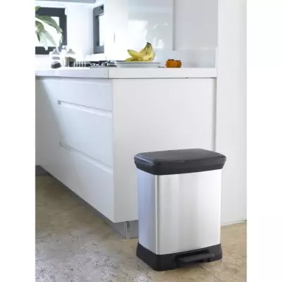 Poubelle Rectangle DECO BIN CURVER 50L Gris Métallisé 