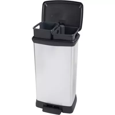 Poubelle Duo Rectangle DECO BIN CURVER 46L Gris Métallisé