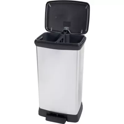 Poubelle Duo Rectangle DECO BIN CURVER 46L Gris Métallisé
