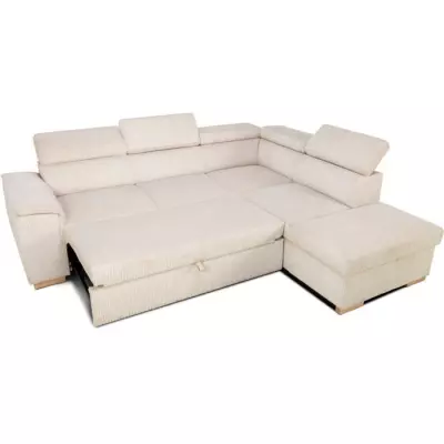 Canapé d'angle convertible réversible 5 places DAYTONA - Velours côtelé beige