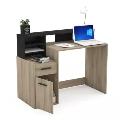 Bureau avec rangements DELPHI - Chene/noir - Compact et pratique