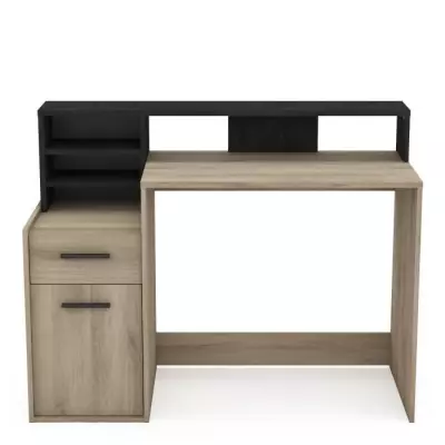 Bureau avec rangements DELPHI - Chene/noir - Compact et pratique