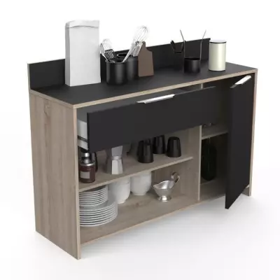 Buffet de cuisine MIKE - Chene brut et noir - Contemporain