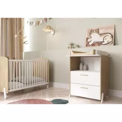 Ensemble duo lit + commode à langer 60x120 cm - NAILI Hamilton/Blanc - Responsable & Certifié