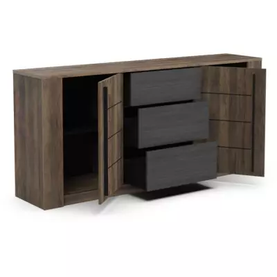 Enfilade MONACO - Chêne et noir - 2P 3T - L206 x P44,9 x H94 cm