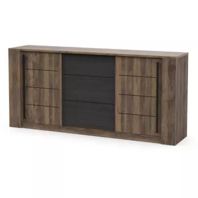 Enfilade MONACO - Chêne et noir - 2P 3T - L206 x P44,9 x H94 cm