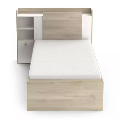Lit enfant LIFE - 90x190/200 - Rangements - Chene et blanc - Fabriqué en France