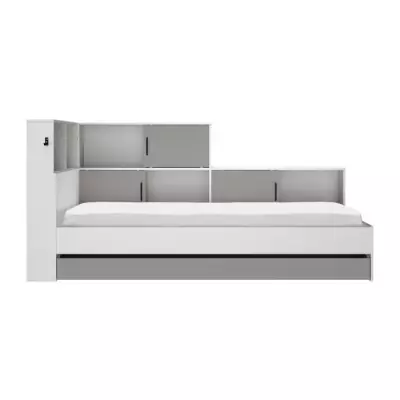 Lit enfant GAMI Erwan avec rangements - Blanc/Gris - 90 x 200 cm