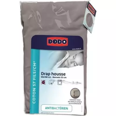 Drap Housse Dodo Antibactérien Taupe 90x190 cm - Bonnet 32 cm
