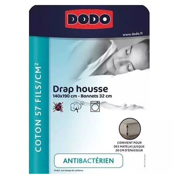 DRAP HOUSSE DODO - ANTIBACTERIENS - TAUPE - 140X190 cm - Bonnet 32 cm