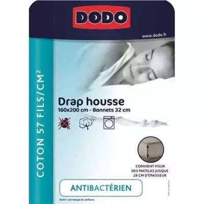 Drap Housse Dodo Antibactériens Taupe 160x200 cm - Bonnet 32 cm