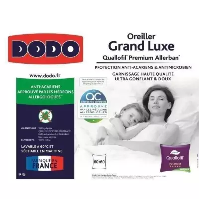 Oreiller Grand Luxe Quallofil Allerban - Made in France 