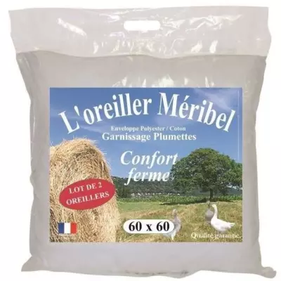 Lot de 2 Oreillers MERIBEL Plumettes 60x60cm - Plus responsable et Made in France