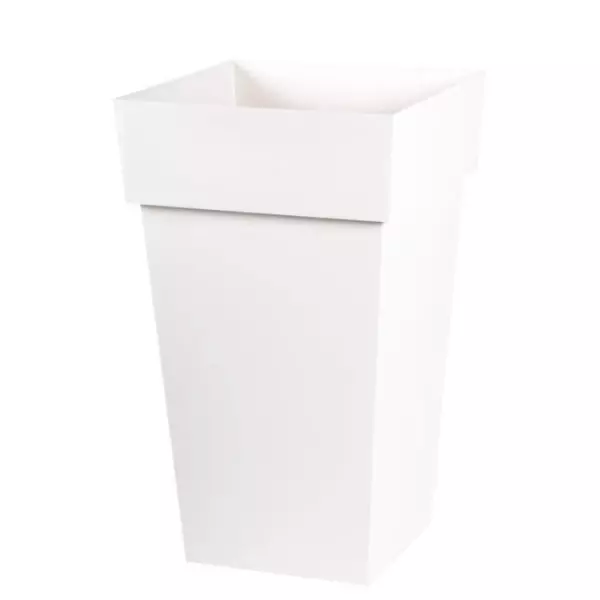 EDA Pot de fleur haut carré Toscane - 39 x 39 x H 65 cm - 62 L - Blanc