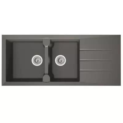 Évier cuisine 2 bacs + égouttoir Aloa - Résine Gris béton