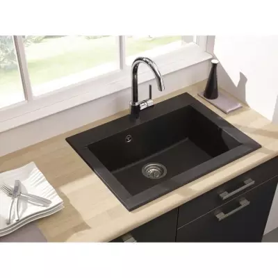 Evier cuisine en résine noir 1 bac - 66 x 50 cm - Plus responsable - Made in France