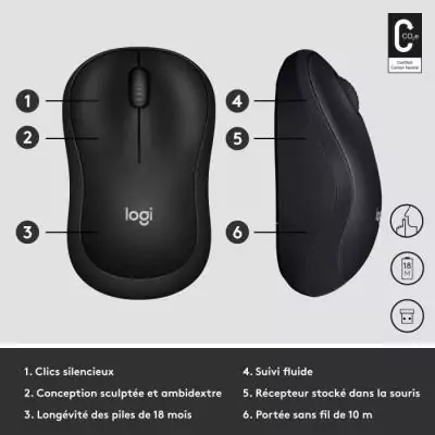 Souris - Sans Fil - Logitech - M220 Silent - Noir - Silencieuse Souris - Sans Fil - Logitech - M220 Silent - Noir - Silencieuse