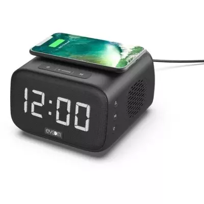 Réveil chargeur enceinte EV304618 - Noir avec charge sans fil et enceinte intégrée