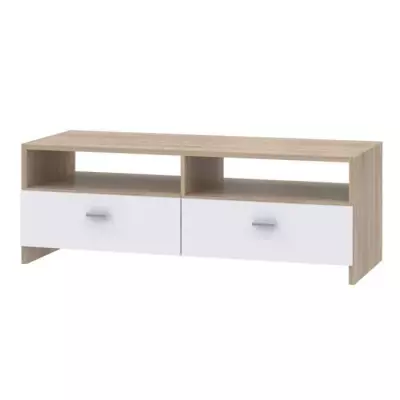 Meuble TV PILVI - Blanc mat et chene - Design élégant - Livraison facile