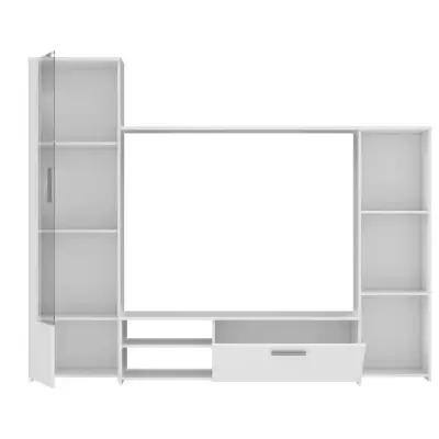 Meuble TV PILVI: Design blanc mat certifié FSC - 220x41x177,5 cm