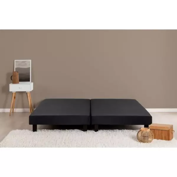 Sommiers tapissiers a lattes 2x80x200 cm - Bois massif Noir + Pieds - DEKO DREAM Rakenne