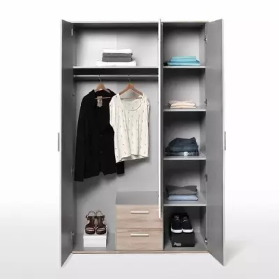 Armoire battante blanc/chêne 3 portes + miroir - SELKEA