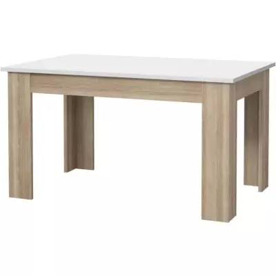 Table à manger PILVI - Blanc et chêne sonoma - L140 x P90 x H75 cm