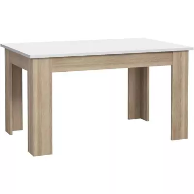 Table à manger PILVI - Blanc et chêne sonoma - L140 x P90 x H75 cm