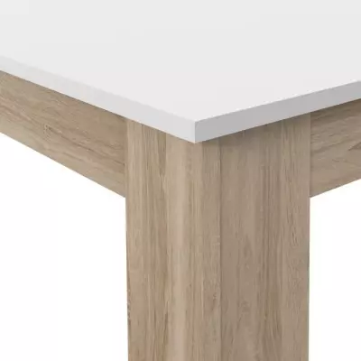 Table à manger PILVI - Design contemporain blanc/chêne - 6/8 pers.