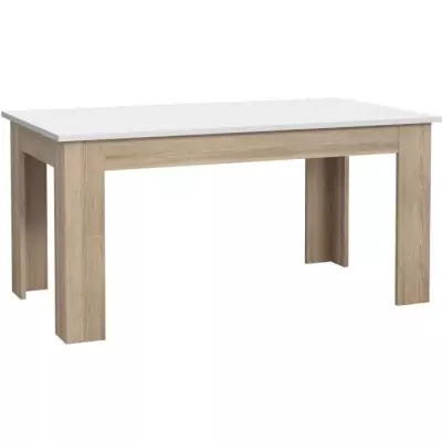 Table à manger PILVI - Design contemporain blanc/chêne - 6/8 pers.