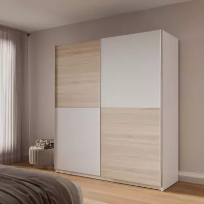 Armoire 2 portes coulissantes chêne et blanc - ULOS